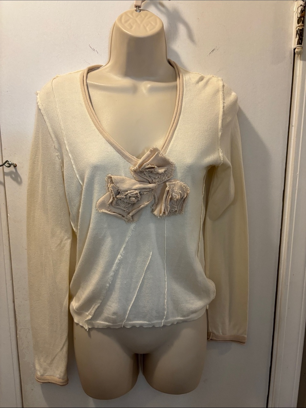 Vintage Red Valentino 42 Italy V-Neck L/S Rosette Appliqués 26-201